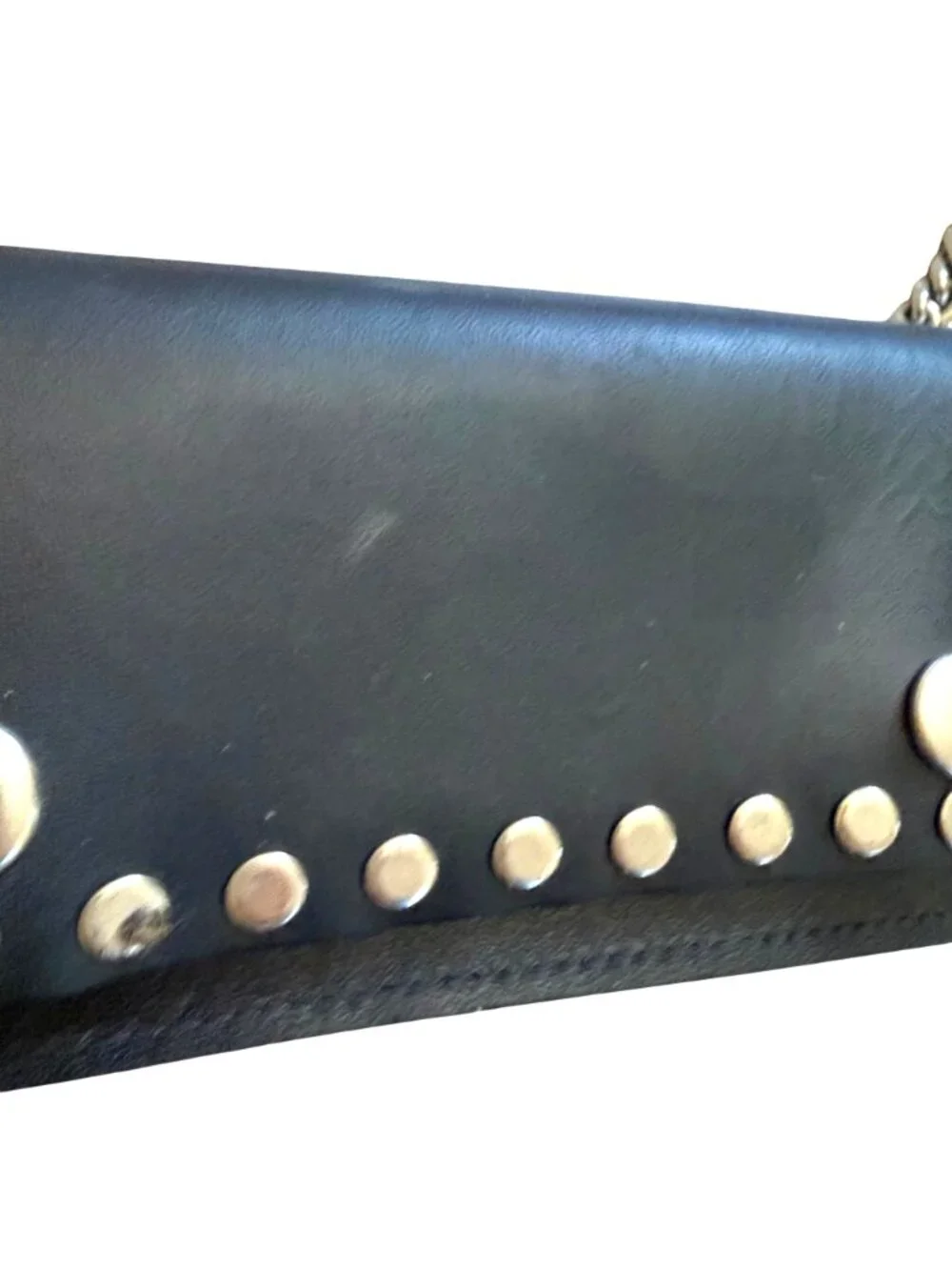 Men's Leather Wallet Black Rivet Studded Chain Tri-fold Motorcycle Biker Edgy